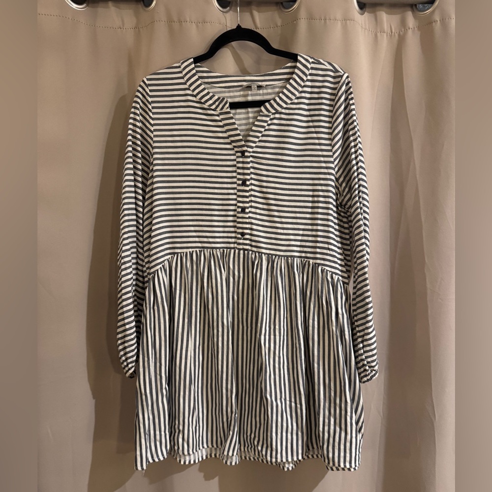 JODIFL Black and White Striped Long Sleeve Dress